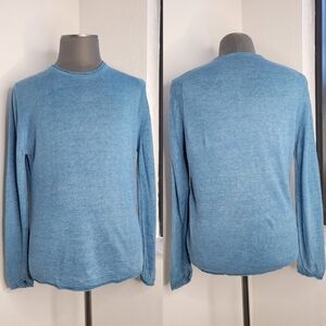 JOHNNY LOVE Men's Long Sleeve Knit Linen T-Shirt In Blue L.